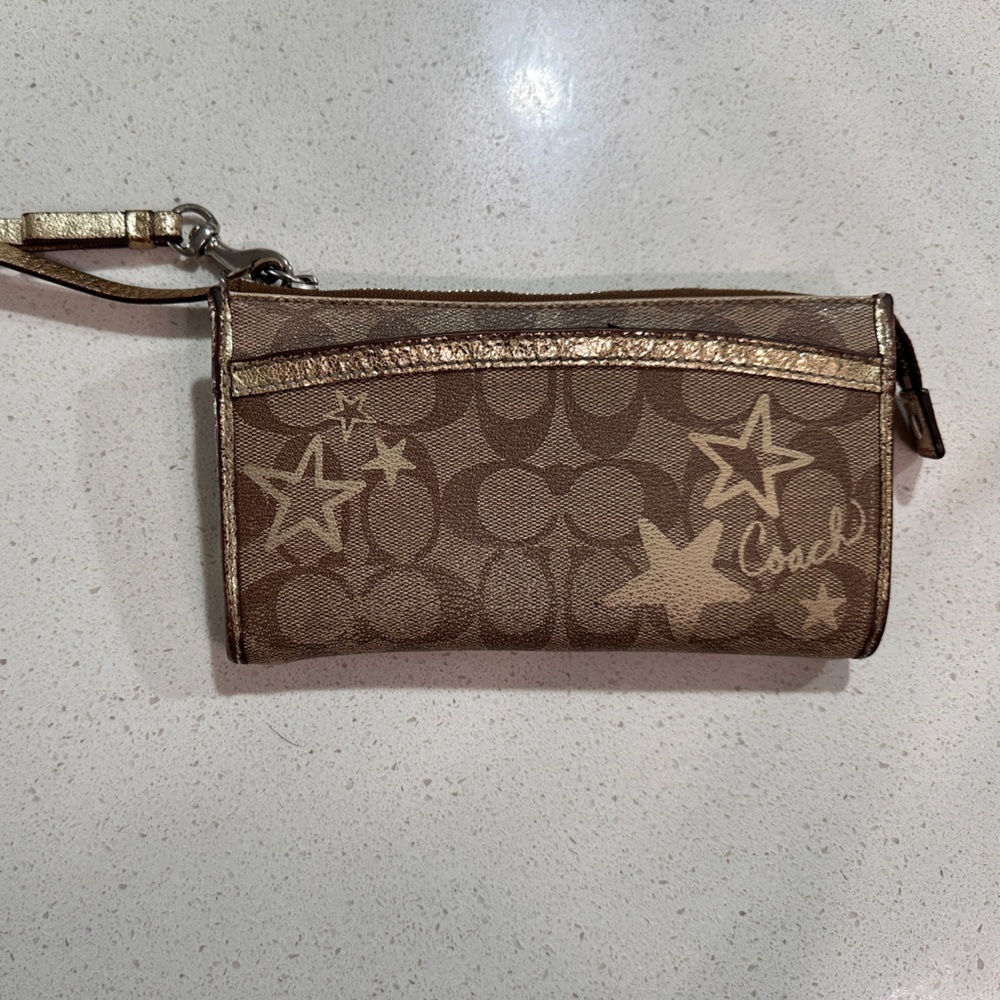Coach Brown and Gold Wristlet Clutch